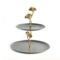 Two-Tier Tray Stand Stainless Steel Serving Stand,with Ginkgo Leaf Elegant Platter for Hosts