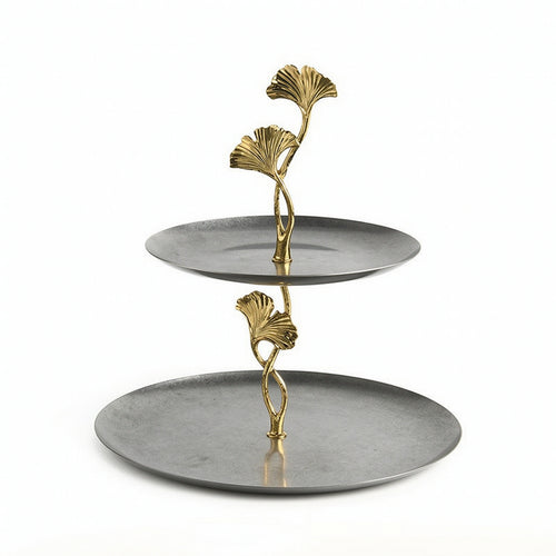 Two-Tier Tray Stand Stainless Steel Serving Stand,with Ginkgo Leaf Elegant Platter for Hosts
