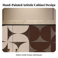 Painted 2-Door Chest Colorful Finish 2-Door Accent Cabinet Artistic Creative Expression Vintage Design for Art Lovers, Adults