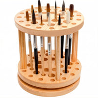 Rotating Brush Holder Wood Wooden Brush Stand Round Pen Holder for Painters, Crafters, Art Studio, Desk, Craft Room