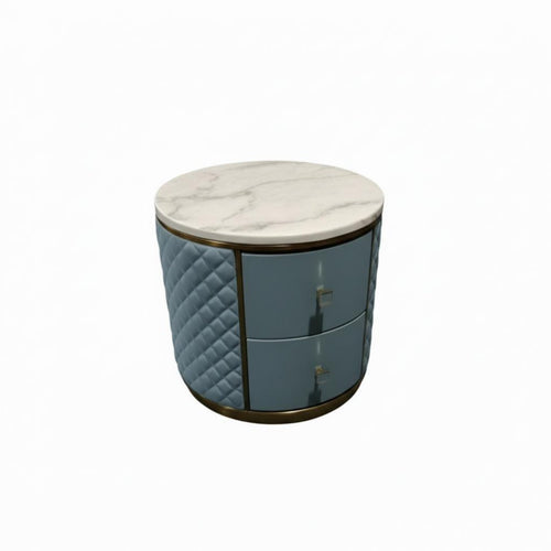 Solid Wood Round Bedside Table, Marble Top, Nordic Storage