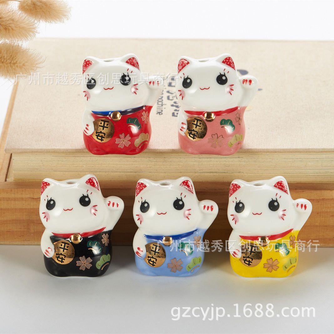 Cute Ceramic Lucky Cat Figurine for DIY Crafts and Car Hanging Decor