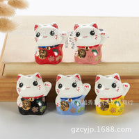 Cute Ceramic Lucky Cat Figurine for DIY Crafts and Car Hanging Decor
