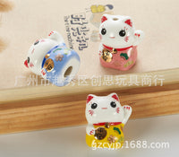 Cute Ceramic Lucky Cat Figurine for DIY Crafts and Car Hanging Decor