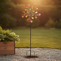 Crystal Leaf Wind Rotator Gradient Color Leaf Wind Sculpture Colorful Metal Pinwheel for Yard, Patio
