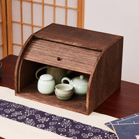 Wooden Desk Storage Cabinet Compact Size Tea Storage Box Curtain-Style Lid for Vanity