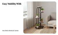 Movable with Wheels Multi-Tier Plant Stand Decorative Rolling Flower Pot Rack Sturdy Construction Mobile Plant Shelf Stable Load-Bearing for Living Room, Balcony, Indoor