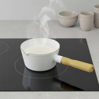 Japanese Design Enamel Pot Induction Ready Enamel Milk Pot Single Handle Saucepan Easy to Clean Cookware Safe for Deep Frying