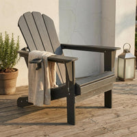 Folding Adirondack Chair Cup Holder Foldable Patio Lounge Chair Garden Furniture Wide Armrests Wood-Grain for Backyard