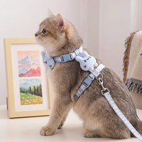 Cat Harness and Cat Leash Set, H-Shaped Adjustable Cat Walking Harness with Polyester Strap, Escape Proof Outdoor Walking Leash for Kitten