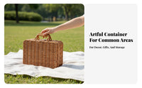 Woven Suitcase Basket With Handle Suitcaseand aesthetic Container Portable for outdoor dinings