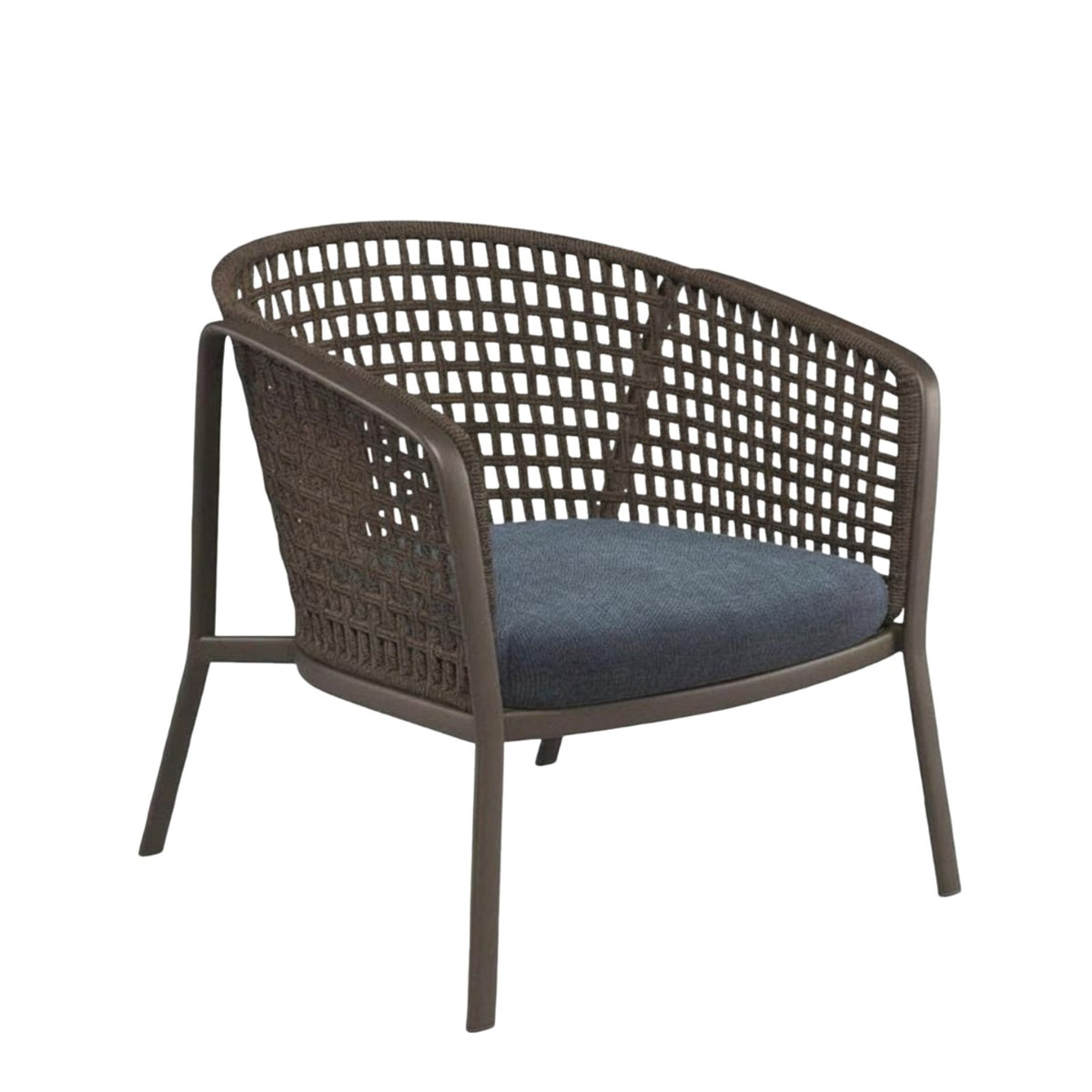 Woven Rope Armchair Waterresistant Seat Paded Rope Weave Armchair Weather-Resistant Modern Design for Balcony, Pool Deck Area