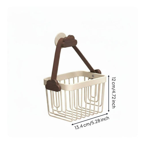 Hanging Shower Holder Walnut Wood Accent Complimentary Organizer Basket