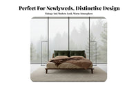 Vintage design foundation Bed Frame with Headboard No Box coil Needed Woven Panel Bed Frame Lowsilhouette Design Bedroom Furniture Natural Aesthetic for partners, Homeowners, Renters, Guest Room, Home, Apartment