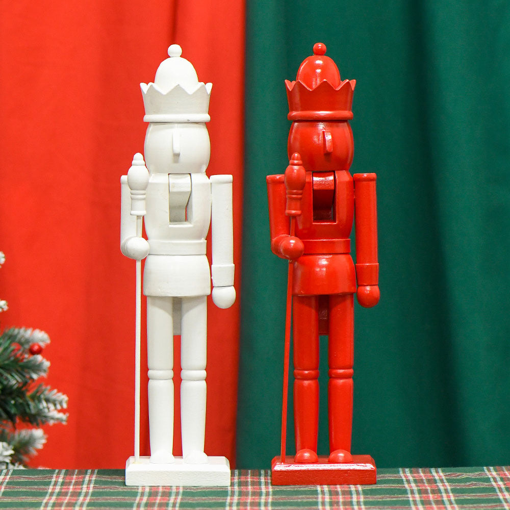 38cm Minimalist Solid Wood King Nutcracker Christmas Decoration