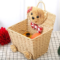Woven Willow Cartoon Bear Hanging Basket for Storage