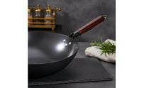 Nitrided Iron Pan Nitriding Treated Flat Bottom Wok Handmade Uncoated Iron Wok for Home Cooks, Gas Stoves