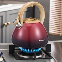 Kettle with Wood-Grain Handle Ergonomic Alerting Tea Pot Kettle Loud Whistling Teapot for Cooktop