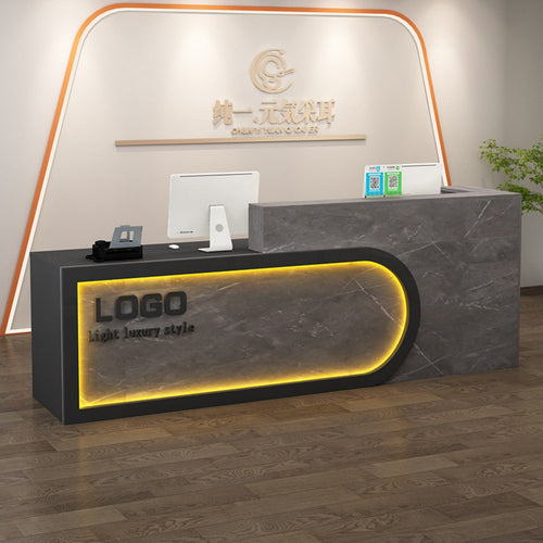 Salon Reception Counter Multifunctional Modern Reception Desk Cashier Checkout Stand Easy to Clean Particle Board Melamine Finish Scratch Resistant Waterproof Suitable for Receptionists Barbershop Retail Store