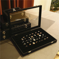 Black Jewelry Box with Compartments for Necklaces, Rings, Earrings, Bracelets, Dustproof with Lid