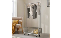 Floor-Standing Clothes Rack with Basket Space-Saving Rolling Clothes Rack Stable Furniture Heavy-Duty for Entryway, Boutique