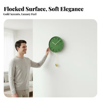 Pendulum Wall Clock, Flocked Surface with Brass Hands, Nordic Minimalist Decorative Clock for Living Room Bedroom Decor