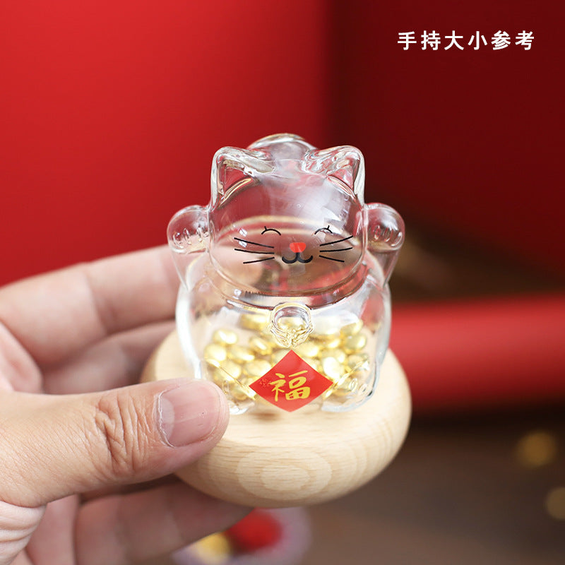 High Borosilicate Glass 3D Cat Shape Gold Bean Storage Jar Festive Gift