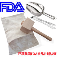 Canvas Ice Bag with Wooden Mallet and Ice Scoop Set, FDA Certified