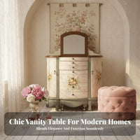 Space-Saving hinged-lid Vanity Table Hand-Painted ornamentation space-efficient Desk with hinged-lid Mirror Vintage appearance Bedroom Furniture Ample Storage for Small Apartment Dwellers, Students, Teenagers, indivitwo-way grooming area