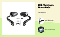 Folding motorcycle mirror, anti-glare