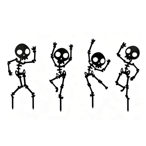 4 Pieces Dancing Skeleton Garden Stakes Black Skeleton Silhouettes with Stakes
