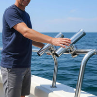 Stainless Steel Mount Rod Holder Safeguarding Rubber Insert Adjustable Boat Rod Holder Mirror Polished Finish Swivel Fishing Pole Mount Heavy Duty for Anglers, Yacht