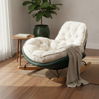 Upholstered Rocking Chair Wide Seat Upholstered Recliner Tufted Rocking Lounge Chair Sleigh Base Household Seating