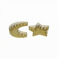 2 Pieces Gold-Colored Perforated Metal Tray Set Mosque-Style Pattern Crescent Moon Tray Hollow-Sided Crescent Moon Platter Decorative