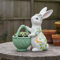 Hare Flowerpot Ornament Floral Details Hare Planter Woven Texture Bunny Plant Pot for Balcony, Outdoor Display