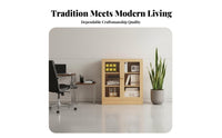 Dustproof Design Japaneseaesthetic Grid Cabinet Large Capacity 2-Door Cupboard Stable Structure Bookshelf Long-Lasting Construction for Book Lovers, Homeowners, Bay Window Area, Living Room, Bedroom, Home Office