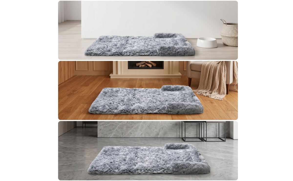 Three-Fold Pet Mat Padded Soft-Pile Dog Mat with Raised Edge Soft Foldable Pet Bed for Pets, Dogs, Indoor, Floor, Sofa