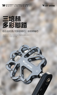 WEST BIKING Bicycle Pedals, Triple Bearings, Lubricated, Anti-Slip, Aluminum Alloy, Hollow Design