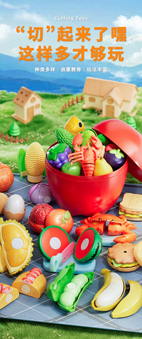 Chuan Yu Fruit and Vegetable Cutting Toy Set with Peelable Durian, 41 Pieces in Bucket