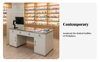 Built-in Storage Pharmacy Examination Table Sturdy and Long-Lasting Oral Workbench Easy to Clean Steel Medical Table with Cabinets Versatile Use for Healthcare Professionals, Pharmacists, Emergency Room, Doctor's Office, Wellness Centers