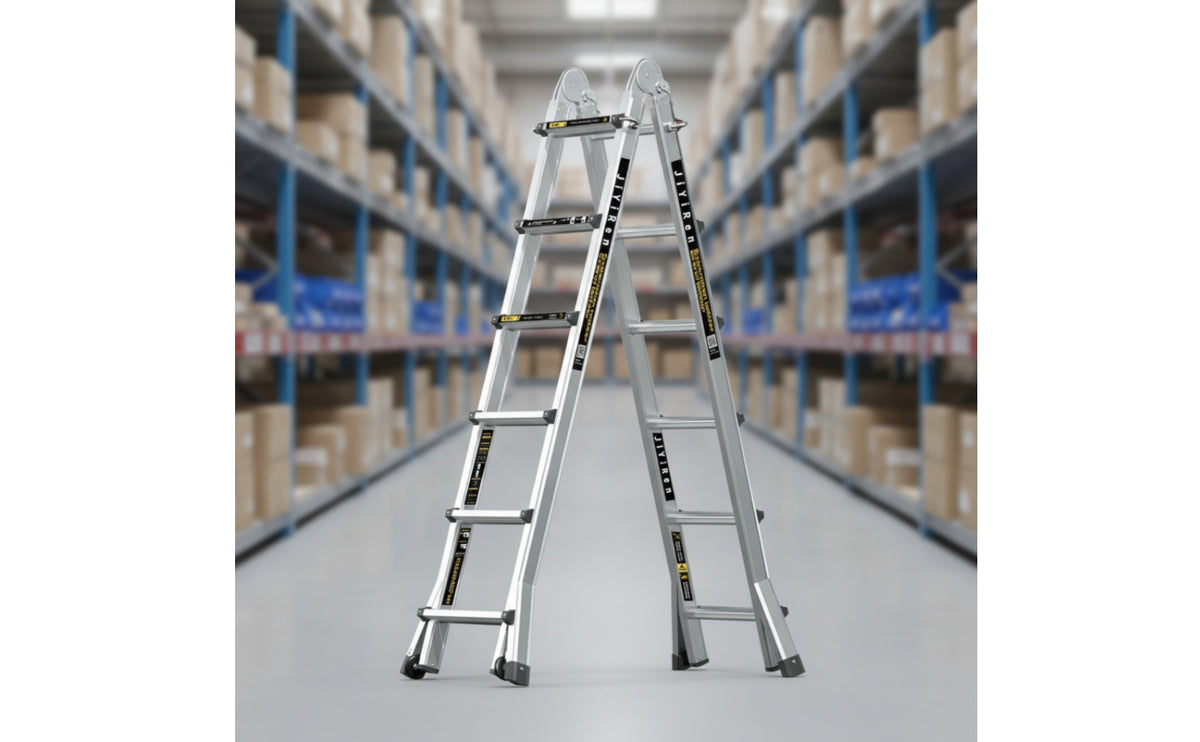 Folding Ladder with Wheels Double-Sided Multifunction Ladder Foldable for Homeowners, Contractors, Home Maintenance, Garage, Construction Sites