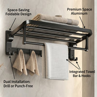 Bathroom Accessories Set with Wall Mounted Towel Rack for Washroom, Foldable Aluminium Storage for Apartment Families