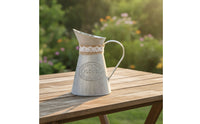 Vintage Flower Vessel Rustic Metal Pitcher Distressed Vase with Handle Country for Florists, Wedding