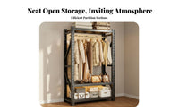 Easy Assembly Standal Single Standing Clothes Rack with Shelves Large Capacity Standal Single Standing Garment Rack Space Saving Accessible Concept Wardrobe Multi-Functional for Students, Renters, Homeowners, Entryway, Cloakroom, Apartment, Dorm Room