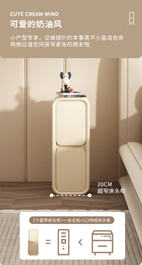 三梦奶油风超窄床头柜简约现代卧室轻奢极简夹缝小型实木床边柜子 米白色(实木抽屉+高密度框架款) 30x40x47cm