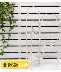 铁艺花盆架子三层折叠花架银杏叶立架角架花园庭院阳台装饰抬高盆 三层折合花架（高）做旧绿