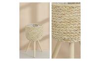 Handwoven Woven Planter with Legs Natural Three-Legged Planter Stand Boho Corn-Rope Plant Basket Handmade for Home Decorators, Living Room, Indoor Garden, Bright Corners