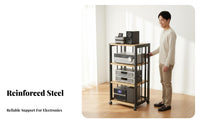 With Wheels Multi-Layer High-Fidelity Rack Ventilated-Air Design Mobile Audio Equipment Stand Heavy Duty Rolling Amplifier Cabinet Thick Steel Frame for Audiophiles, Home Theater Enthusiasts, Living Room, Study