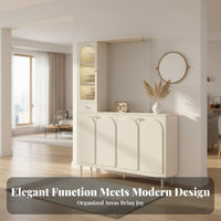 Fluted Glass Partition Cabinet Large Capacity Storage Multi-Functional Beverage and Footwear Storage Unit Easy to Clean Cream Design Entryway