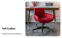 Upholstered Rotating Chair with Gold Base Genuine Leather Home Seating Ergonomic Shape Easy Assembly for Professionals